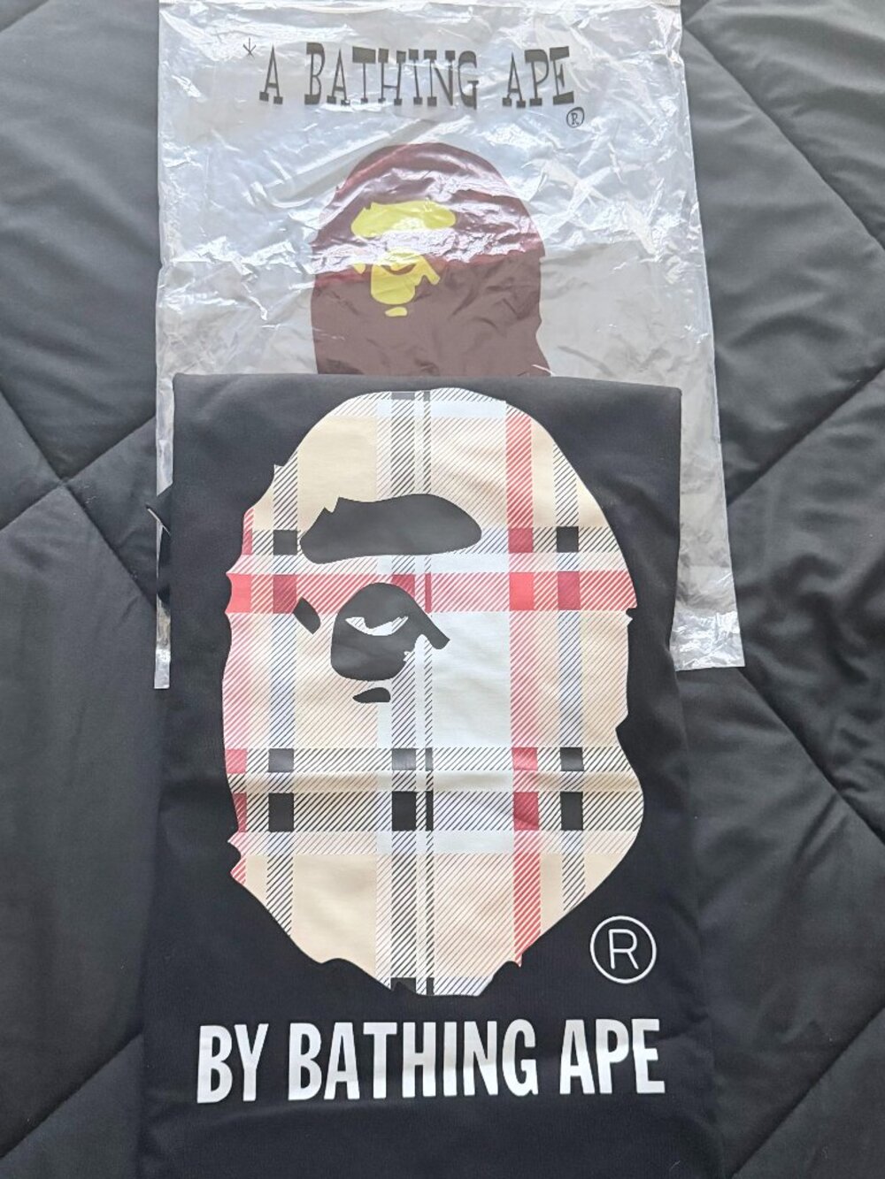 Bathing Ape BAPE Check Plaid Big Ape Head Tee Black - Size S ✨